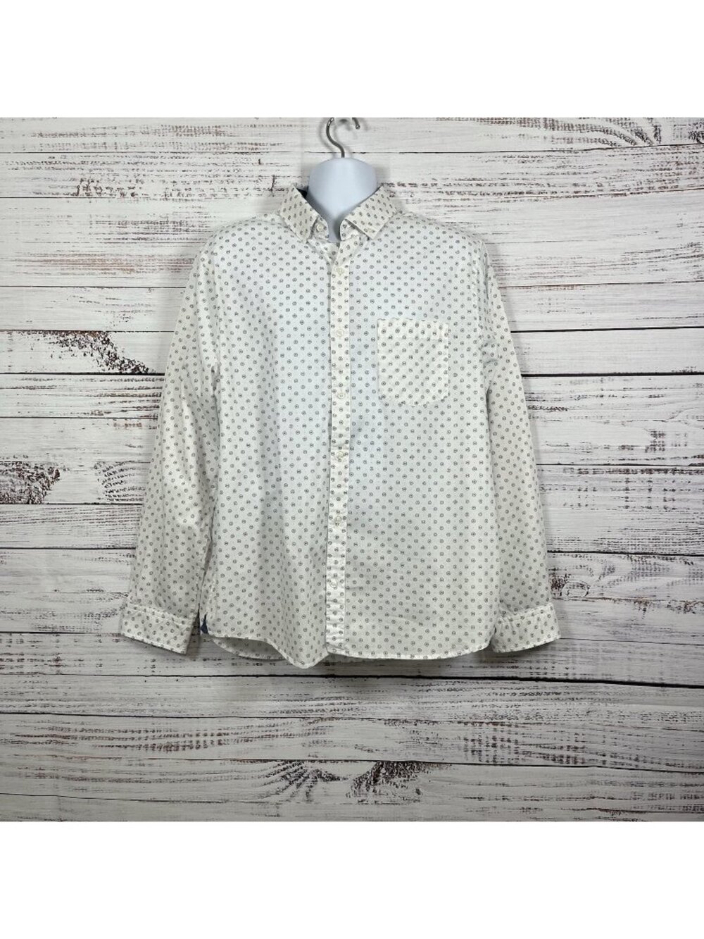 Express White Geometric Print Slim Fit Button Long Sleeve Shirt